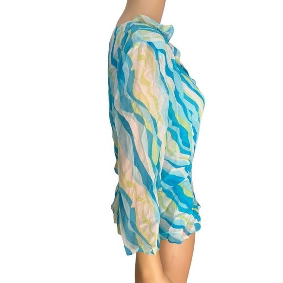 Chadwicks Blouse Size 8 Mock Wrap Ruffled 100% Silk Dressy Top High Energy Print - Picture 2 of 7